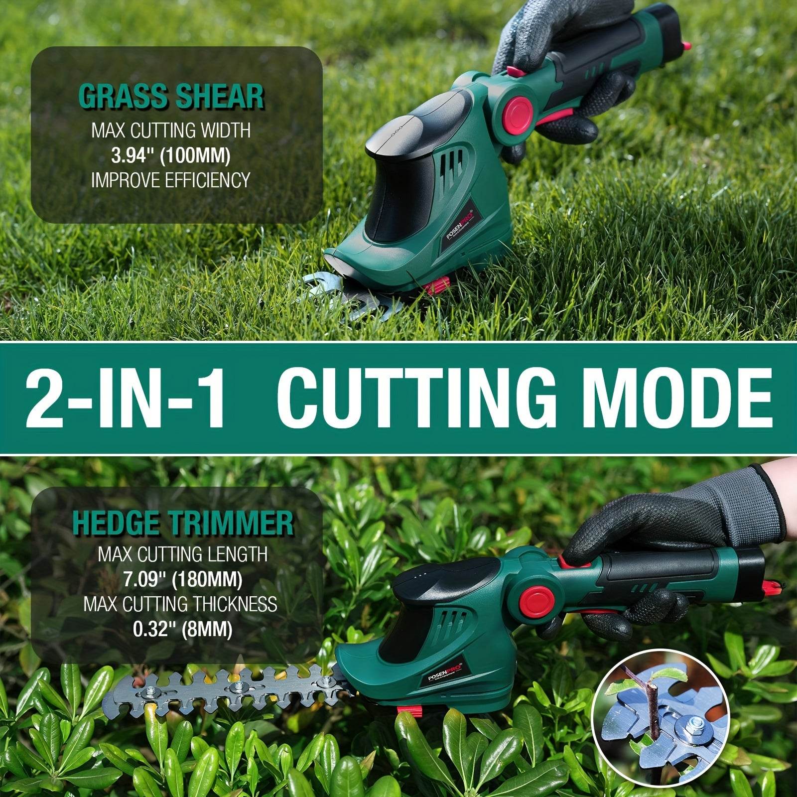 2-in-1 Cordless Grass Shear & Hedge Trimmer - SnaggIt