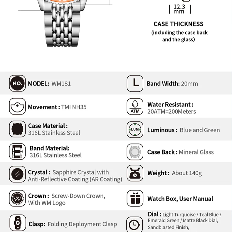 Automatic Mechanical Diver Watch – NH35 Ceramic Bezel | Sapphire AR Glass | 200M Waterproof - Men’s Watches