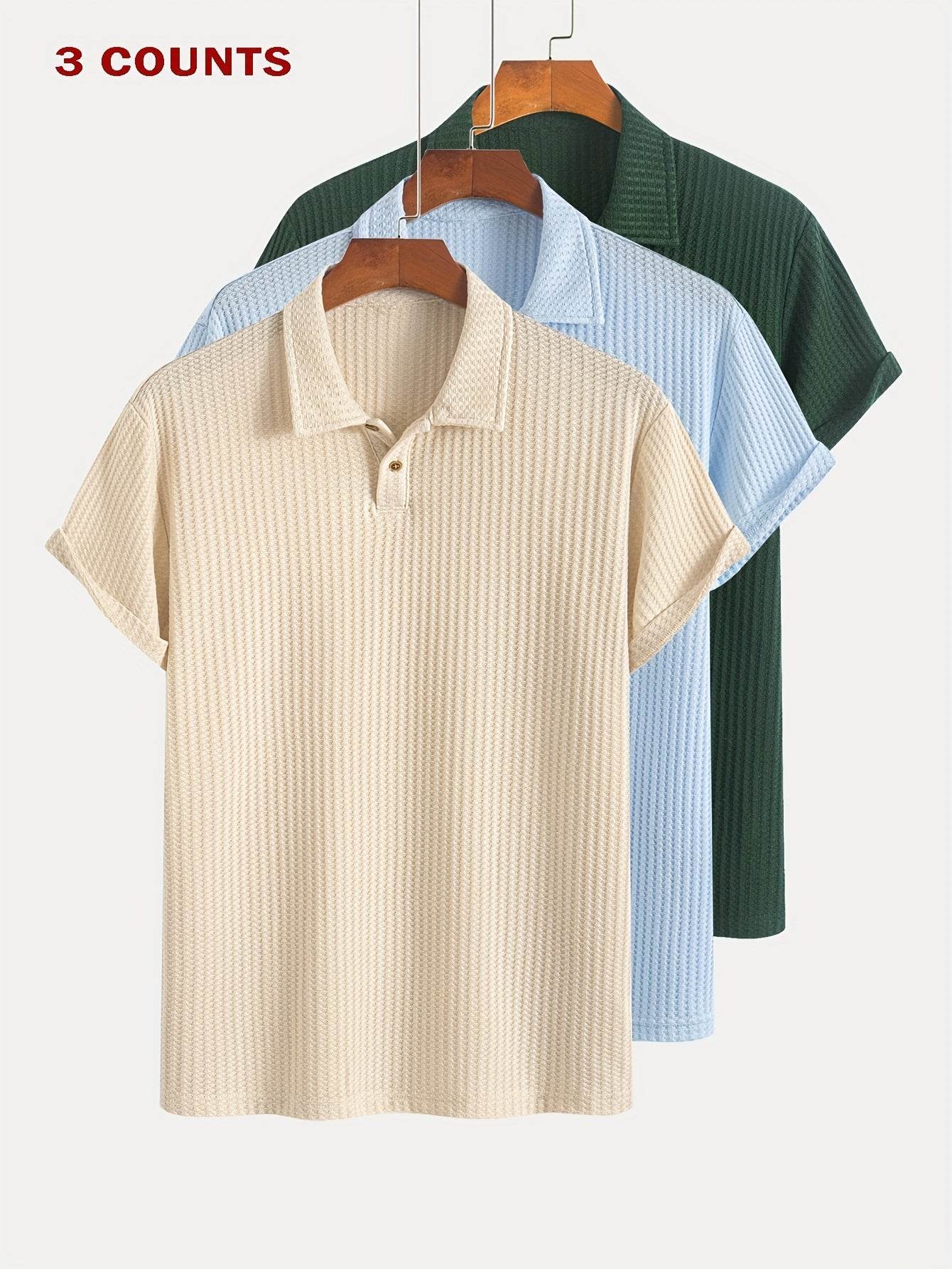 3-Pack Men’s Summer Jacquard Knit Polo Shirts – Sporty Casual Style - SnaggIt