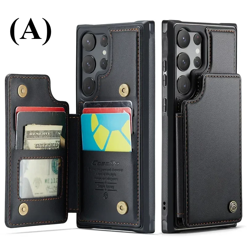 Luxury Leather Wallet Card Case – Samsung Galaxy S24 Series - A - Black / FE - Phone Cases & Covers