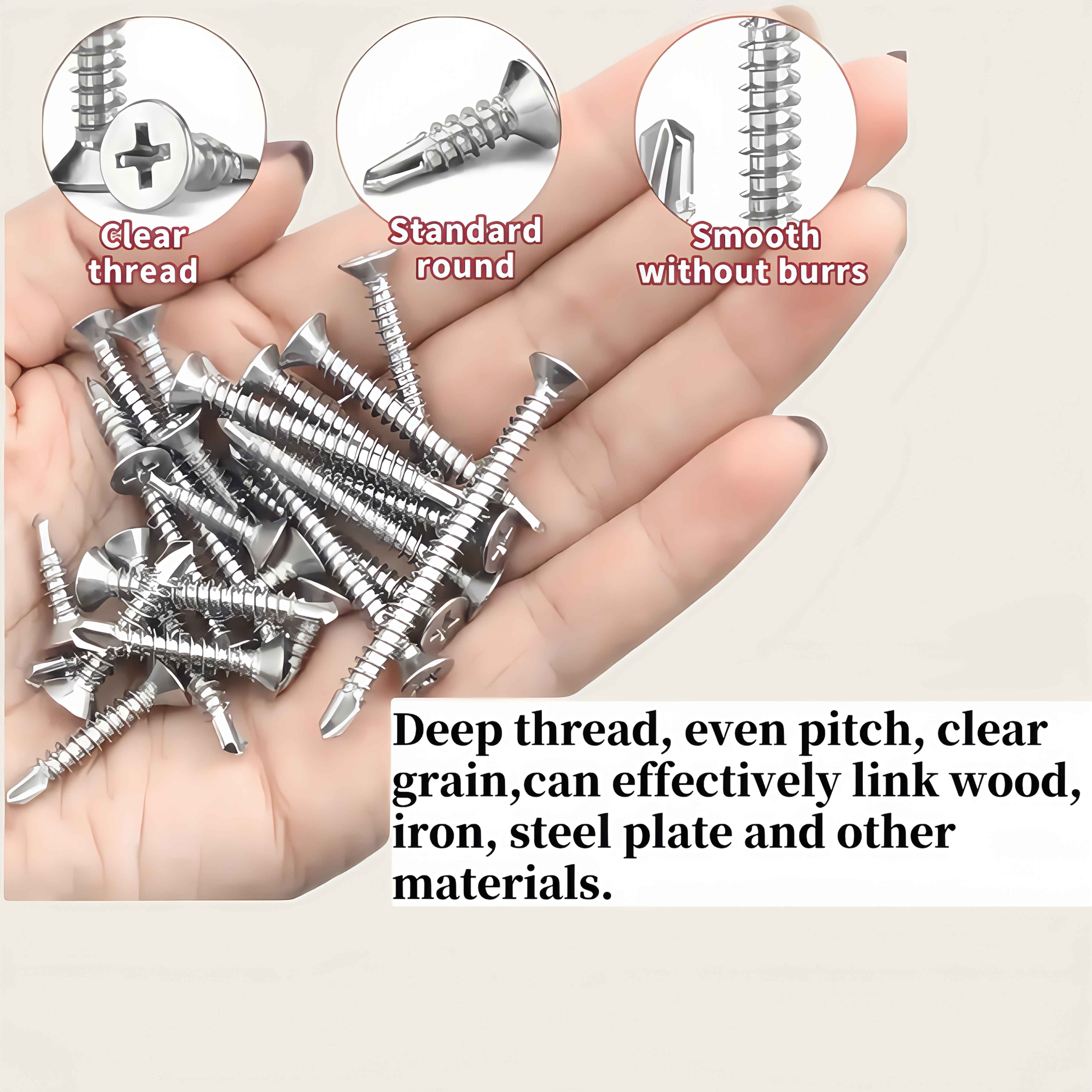500pcs 410 Stainless Steel Self Drilling Screws (Self-Tapping) Phillips Flat Head - Total 500 pieces + Bit - Power