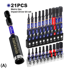 1"/2" Metric Hex Head Impact Bit Set – Magnetic S2 Steel Hex Screwdriver Bits with Base & Bit Holder