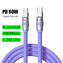 USB-C to USB-C 60W PD Fast Charging Cable | Liquid Silicone 1.2M/2M for iPhone Laptop Samsung Xiaomi Huawei