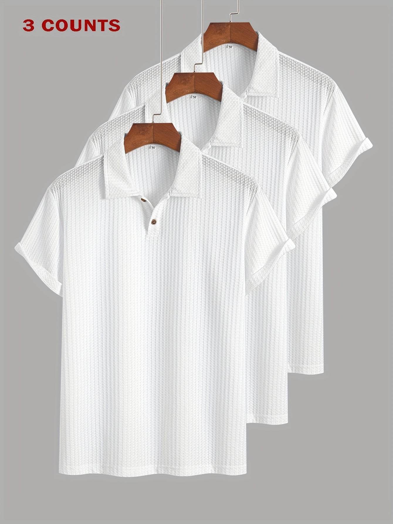 3-Pack Men’s Summer Jacquard Knit Polo Shirts – Sporty Casual Style - SnaggIt