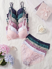Women’s Lace Bra & Panty Set – 6-Piece Floral Pattern by Snagg An Underwear