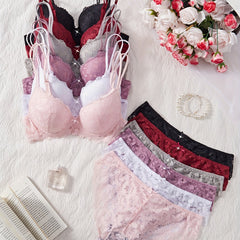 Women’s Lace Bra & Panty Set – 6-Piece Floral Pattern by Snagg An Underwear