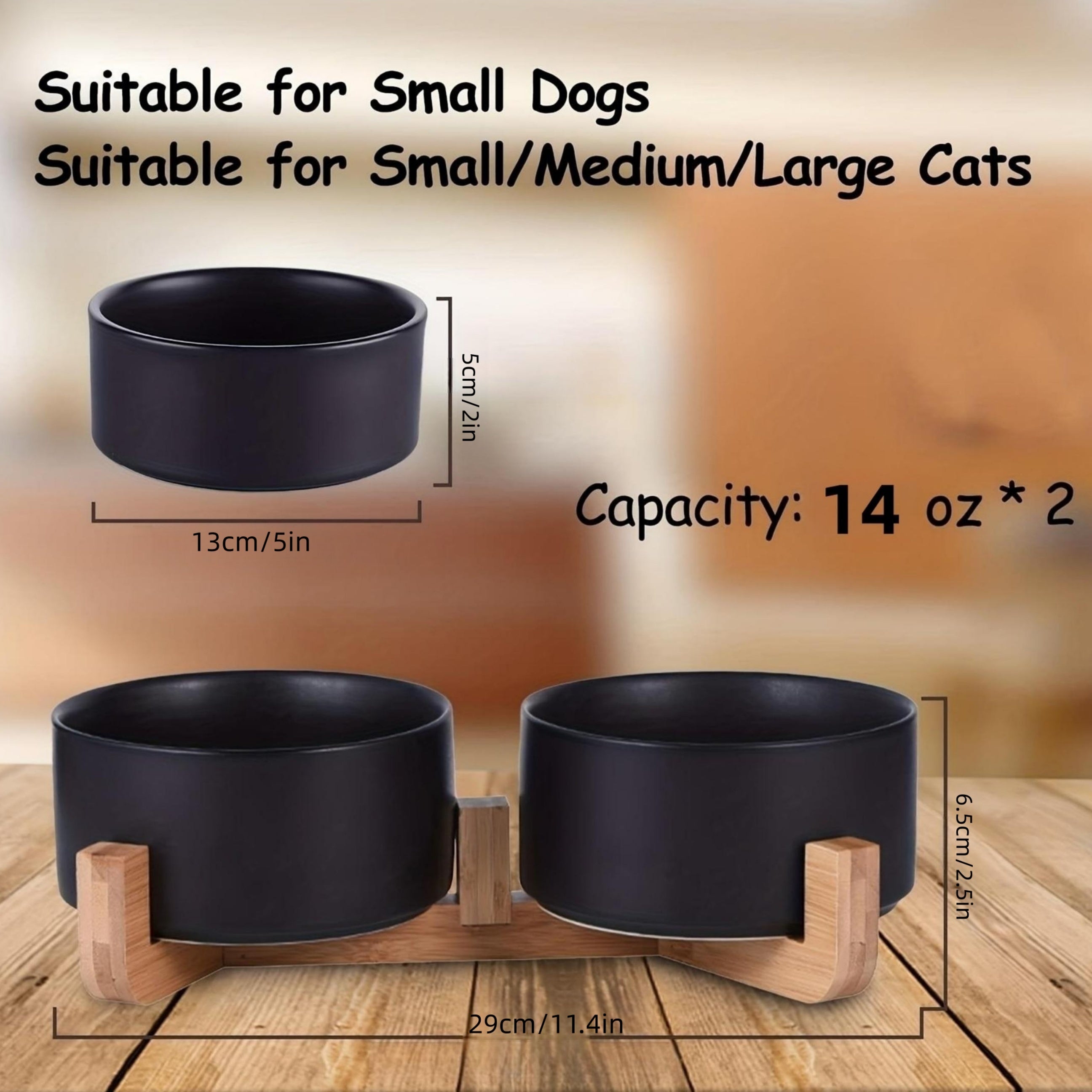 Non-Slip Ceramic Double Pet Food Bowl with Bamboo Stand by Snagg A Feeder