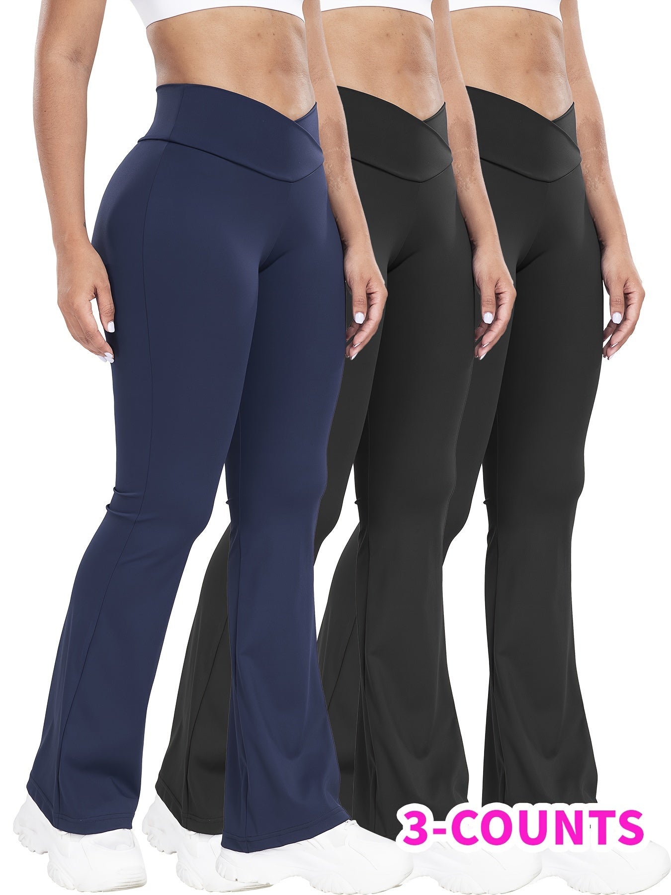 Women’s 3-Pack High-Waisted Cross Waistband Yoga Pants by Snagg A Pant