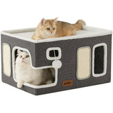 Extra-Wide Modern Cat House with Plush Ball Hammock by Snagg A Cave