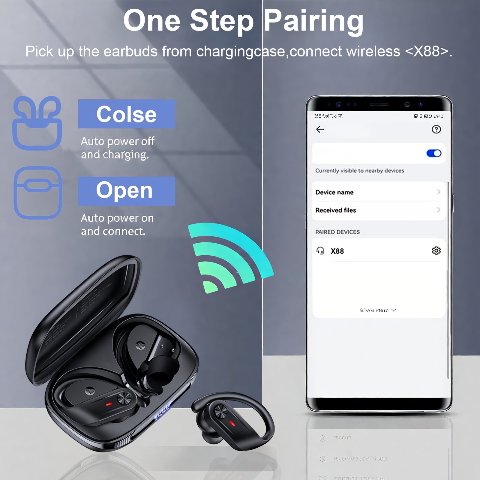 Wireless Earbuds 5.4 Headphones Sports, 75H Stereo Deep Bass Over-Ear with Earhooks, 4 ENC Mic, LED Display for Running Workout Exercise Gym, Exercise Audio Gear, Ergonomic Fit, Premium Audio, Noise Isolation, Music Lovers by Snagg An EarBud