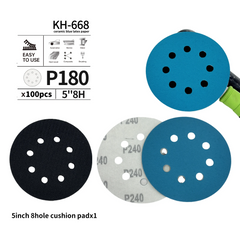5 Inch 8-Hole Ceramic Sanding Discs | Flocked Hook & Loop 80–320 Grit Grinding Polishing Disc 100pcs