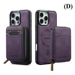 2 in 1 MagSafe Magnetic Leather Wallet & Card Holder Case - for iPhone 15 Series - D - Purple / Pro Max - Phone Cases