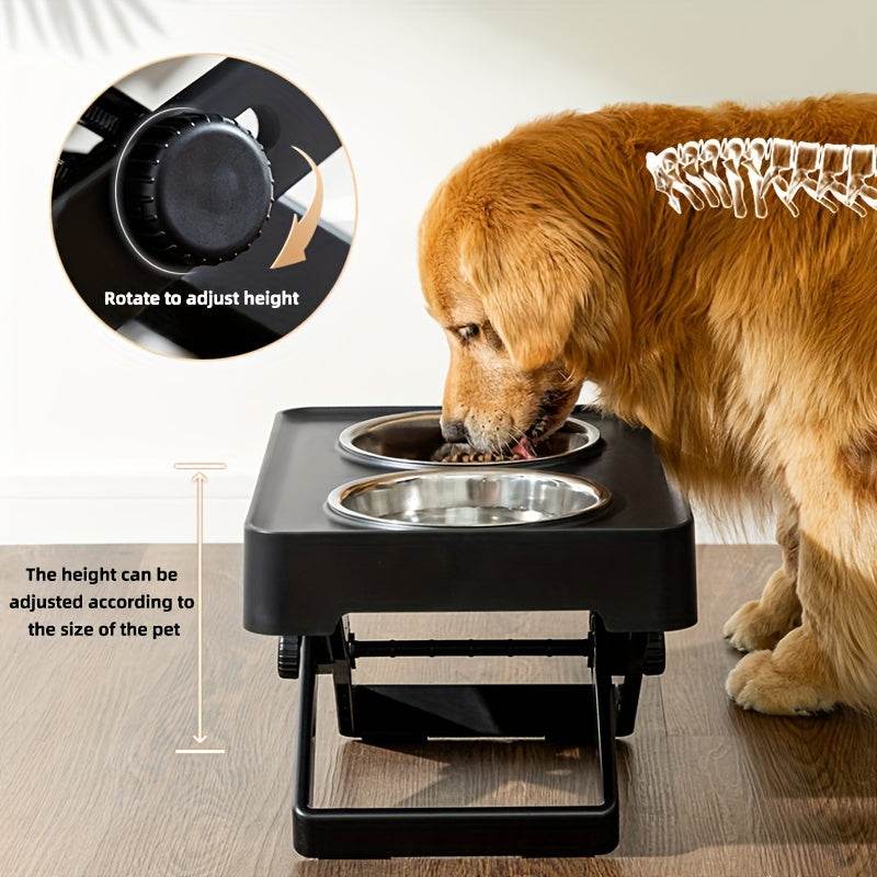 Adjustable Height Dog Bowl Stand with Stainless Steel Bowls - SnaggIt