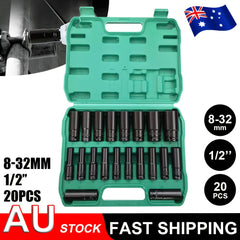 20 Pcs 1/2’’ Drive Hex Impact Socket Set — Deep Metric 8–32mm - 1set (20pcs) - Other Power Tools