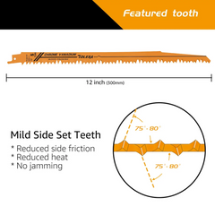 5PCS Wood Pruning Reciprocating Saw Blades – 6/9/12 inch, CR-V, 5/6TPI, Wood & PVC Cutting