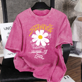 Women's "Stay True" Flower Print Washed T-Shirt | Oversize Cotton Crewneck Vintage Summer Casual Top