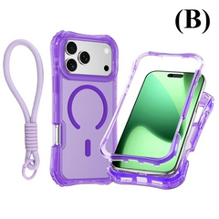 Shockproof Armor 3 in 1 Magnetic Case with Wrist Strap – for iPhone 17 Series - B - Violet / iPhone17 - Phone Cases &