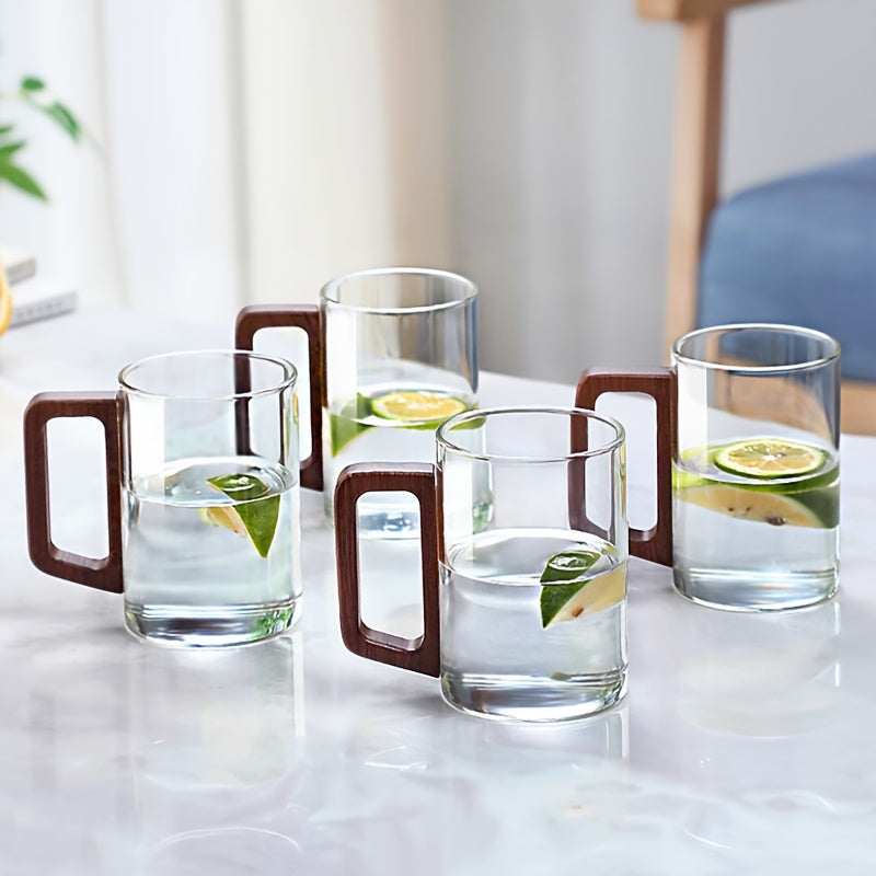 Glass Cup Set With Wooden Handle 4 Or 6 Pack Home Tea Cups by Snagg A Cup