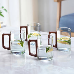 Glass Cup Set With Wooden Handle 4 Or 6 Pack Home Tea Cups by Snagg A Cup