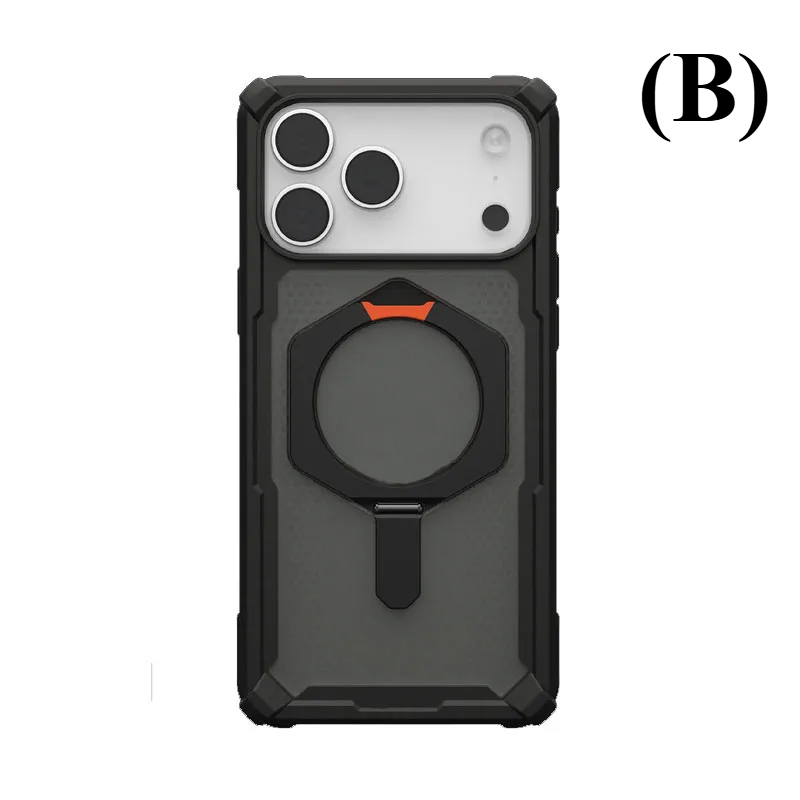 Shockproof Kickstand Rugged Armor MagSafe Case – for Apple iPhone 16 Series - B - Clear Gray / Pro - Phone Cases &