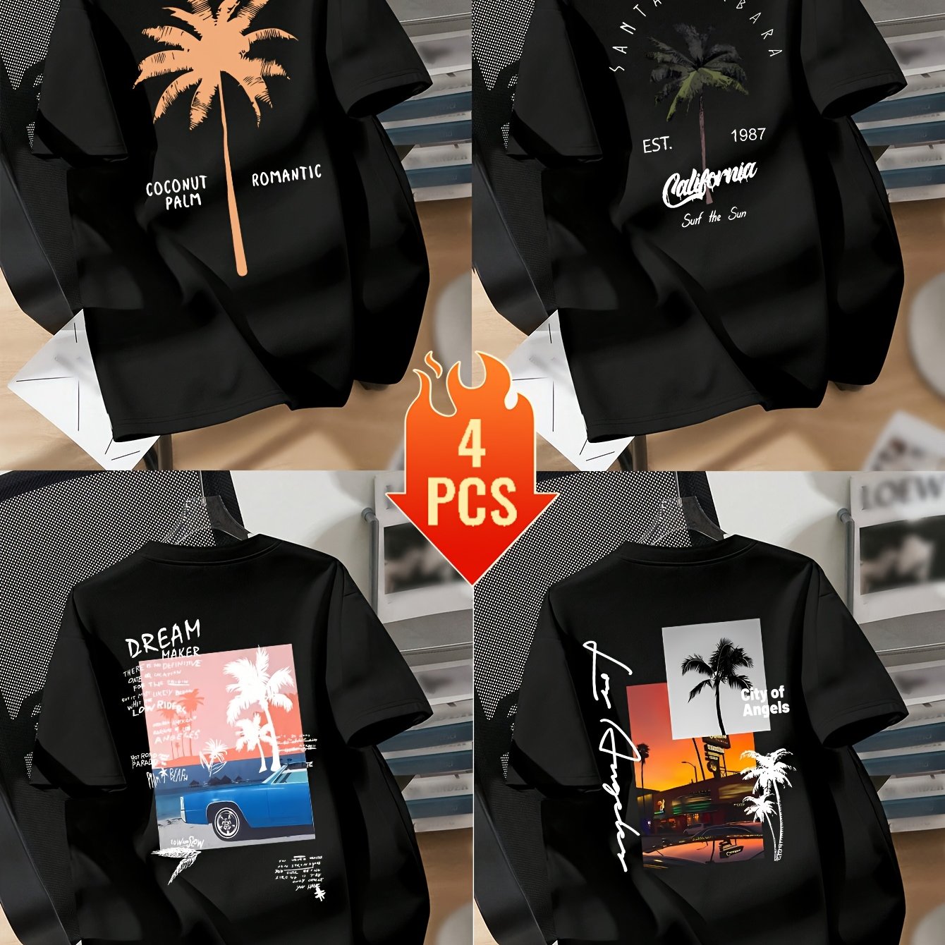 Men’s Printed Inner Layering T-Shirts – 4pcs Summer Crew Neck Short Sleeve Tops by Snagg A Shirt