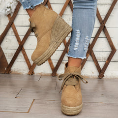 Women’s Casual Lace-Up Ankle Boots with Woven Jute Platform Heel by Snagg A Shoes