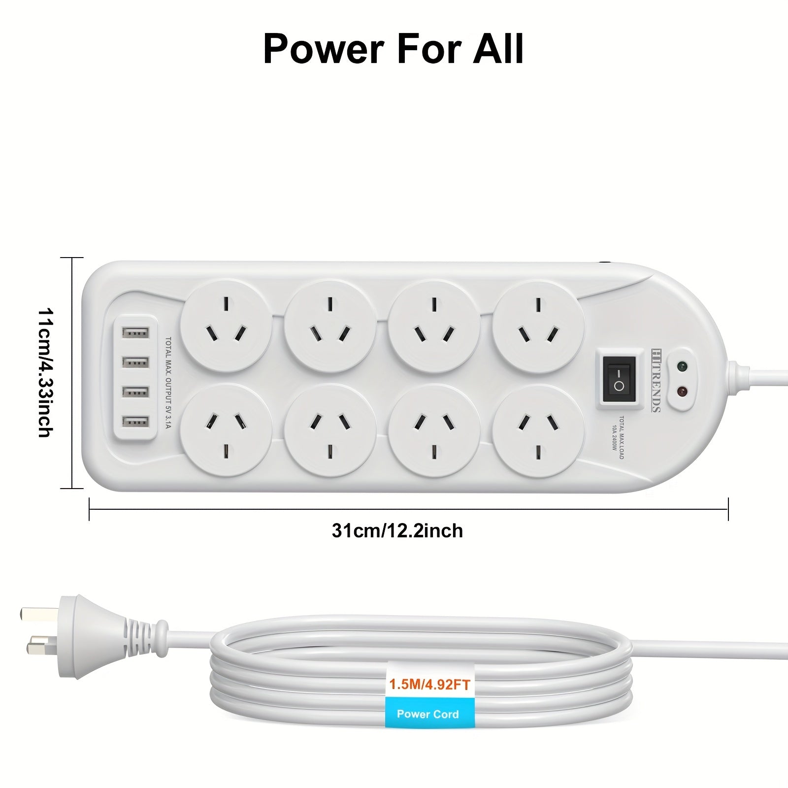12-in-1 Powerboard with USB | 8 Outlets Surge Protector for Home & Office by Snagg An Extension Cable