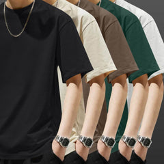 5pcs Heavyweight Men’s Cotton T-Shirts – Minimalist Solid Color Pack - SnaggIt