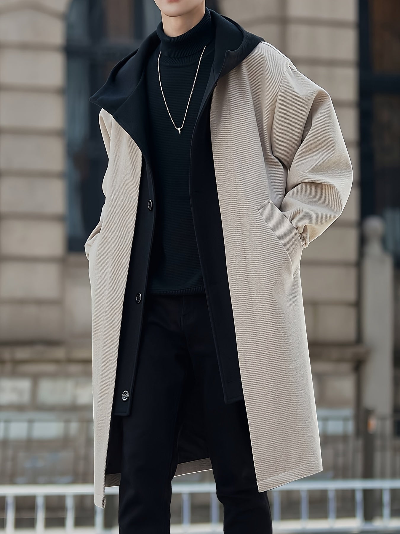 Men’s Casual Hooded Tweed Trench Coat by Snagg A Coat