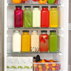 Glass Travel Juice Bottles 12 Pack 500ml Leak Proof BPA Free Lids by Snagg A Bottle