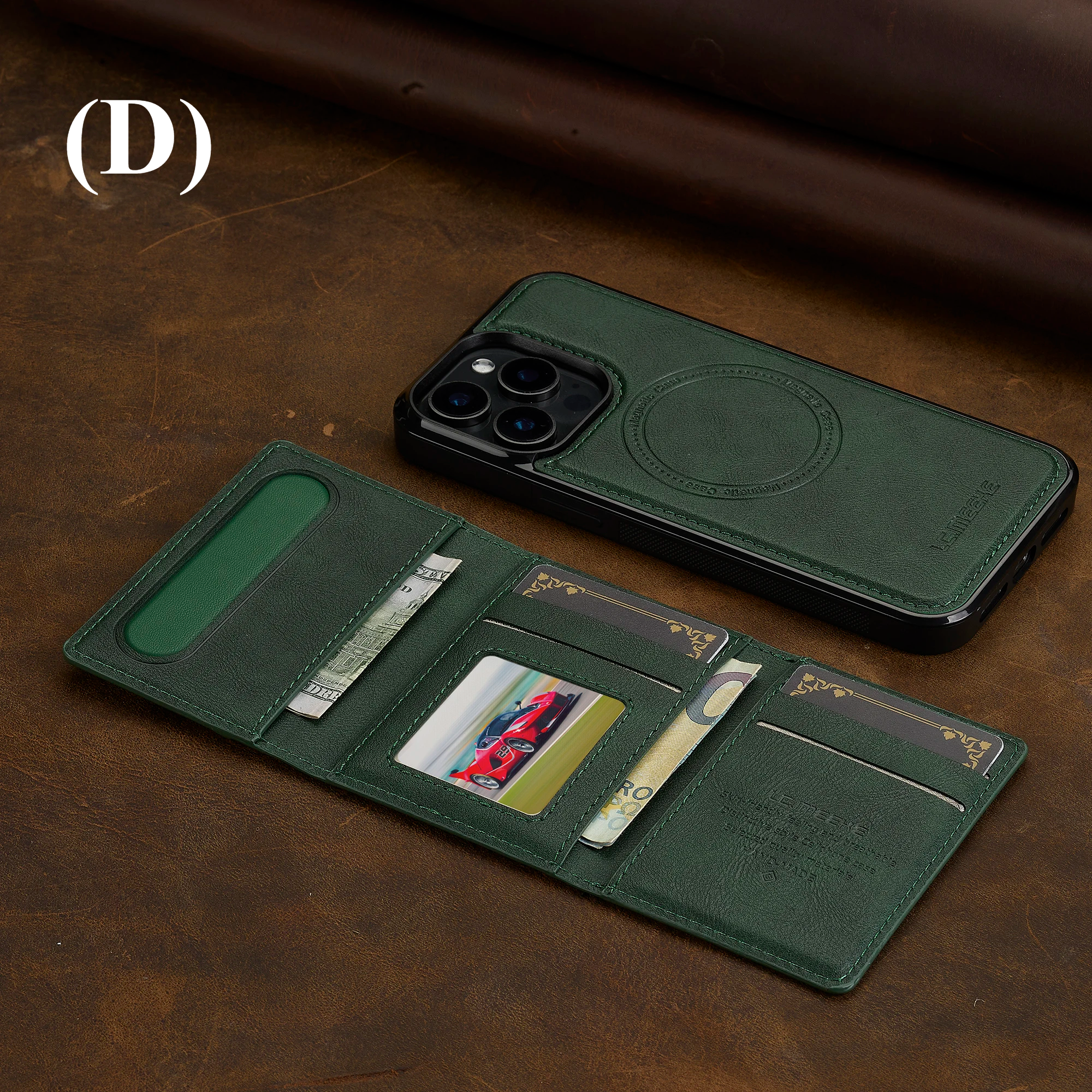 2 in 1 Detachable Magnetic Leather Case – for iPhone 15 Series - D - Green / For Plus - Phone Cases & Covers