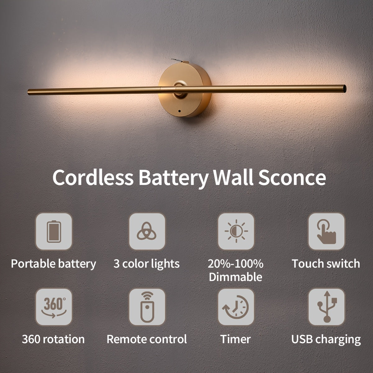 31.5" Battery-Powered Wall Sconce Wireless 360° by Snagg A Wall Light