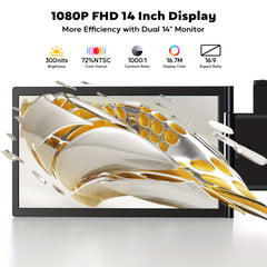 Triple Laptop Screen Extender 14" FHD 1080P Dual Display