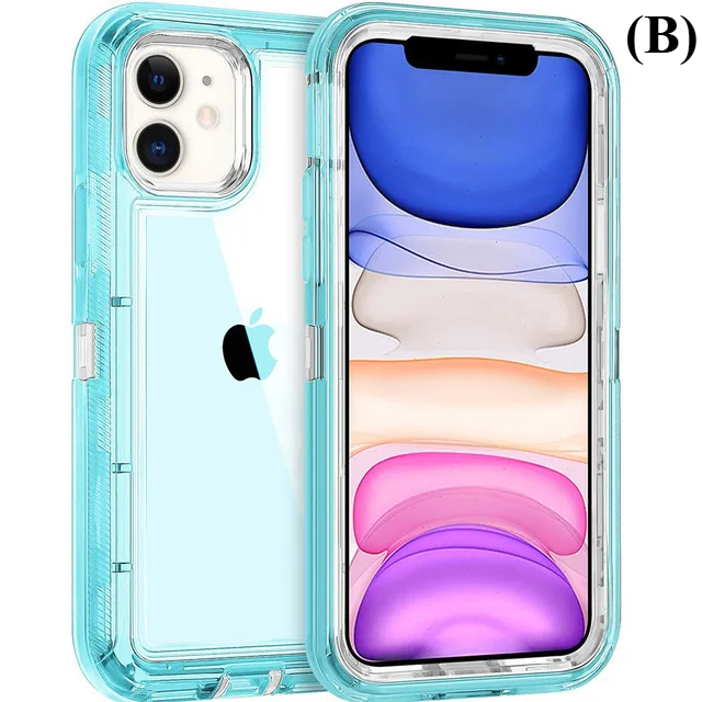 Clear Transparent Shockproof Armor Case - For iPhone 16 Series - B - Sky Blue / 16PLUS - Phone Cases & Covers