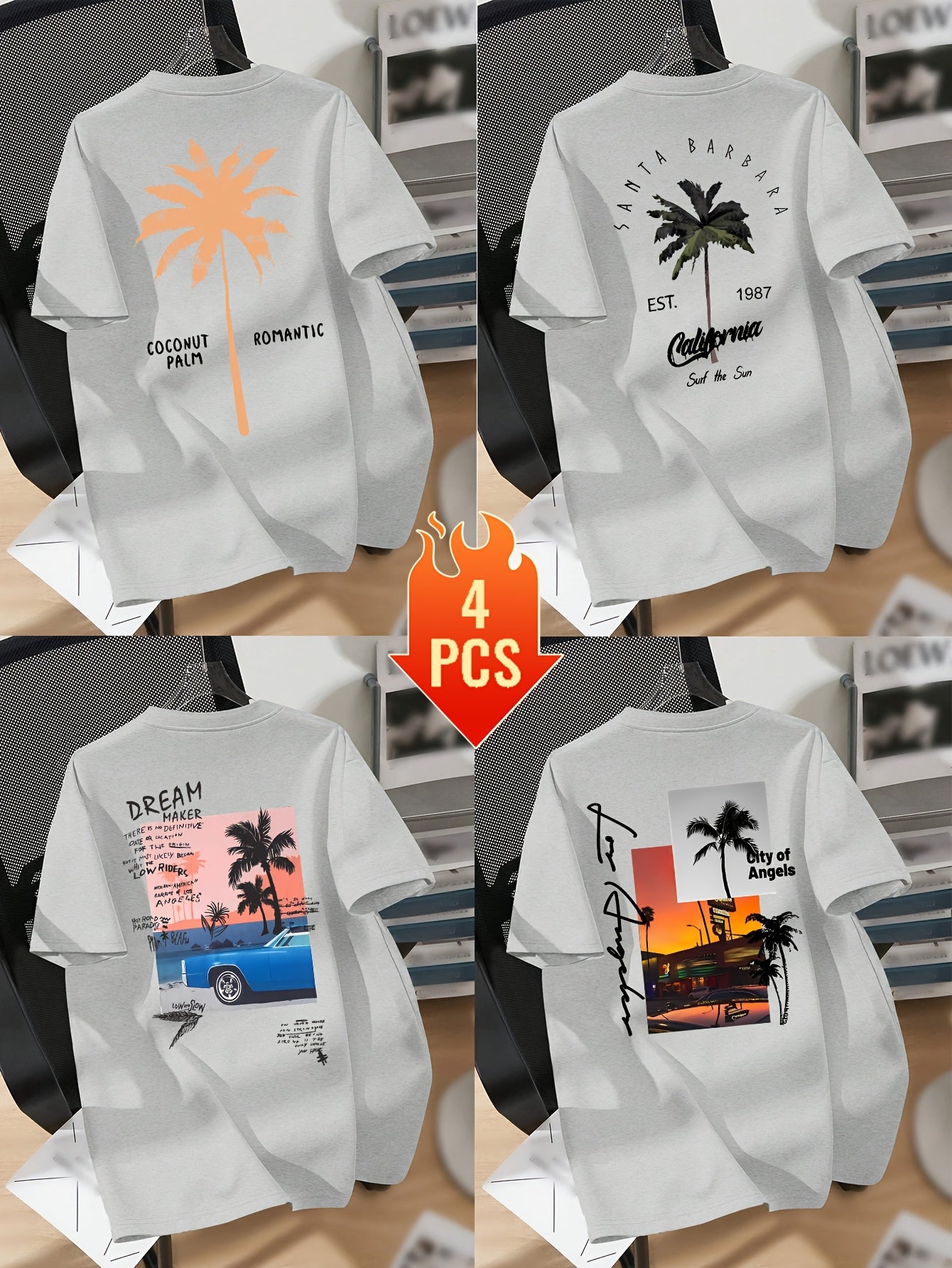 Men’s Printed Inner Layering T-Shirts – 4pcs Summer Crew Neck Short Sleeve Tops by Snagg A Shirt