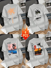 Men’s Printed Inner Layering T-Shirts – 4pcs Summer Crew Neck Short Sleeve Tops by Snagg A Shirt