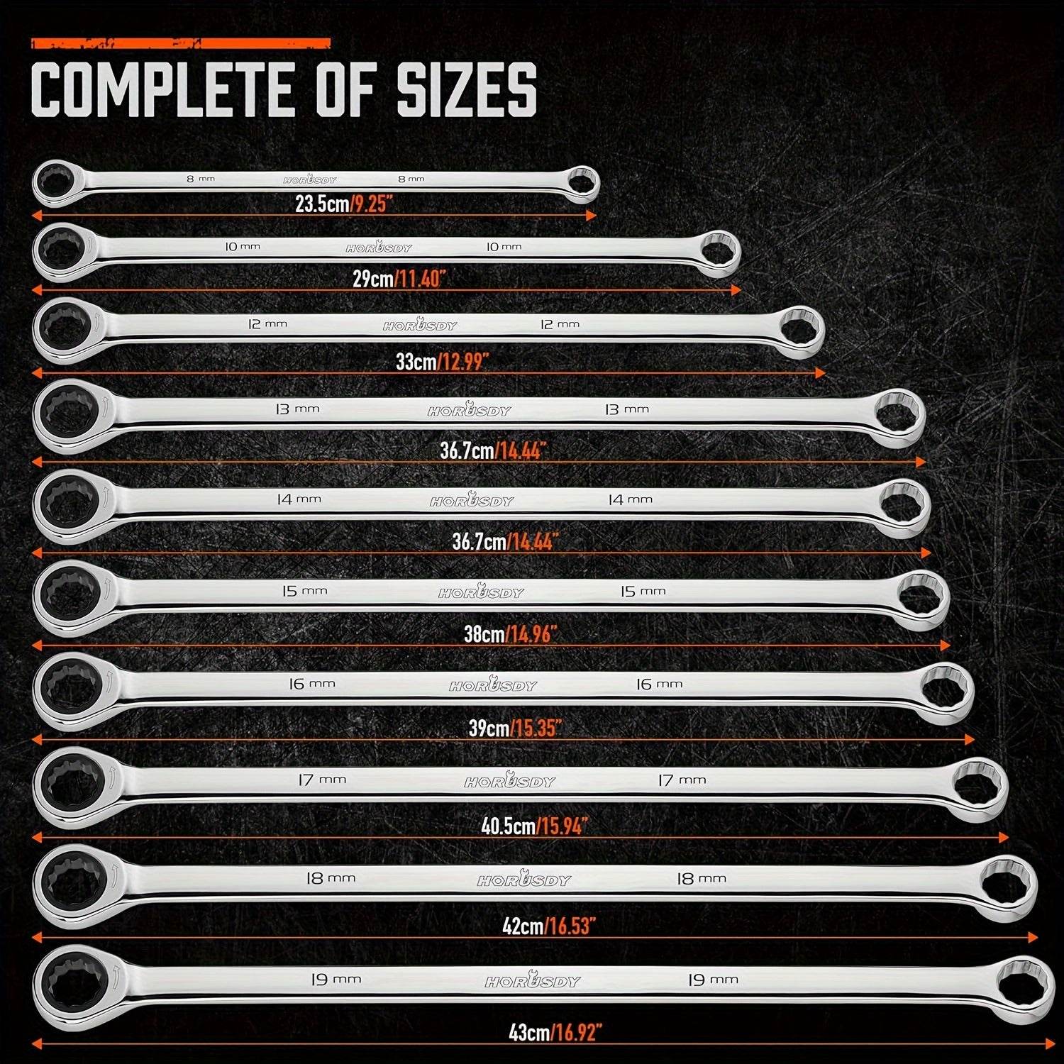 9-Piece Extra Long Ratchet Spanner Set - SnaggIt