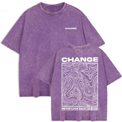 Women's "Change, Never Look Back" Washed T-Shirt | Cotton Oversize Summer Casual O-Neck Top