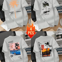 Men’s Printed Inner Layering T-Shirts – 4pcs Summer Crew Neck Short Sleeve Tops by Snagg A Shirt