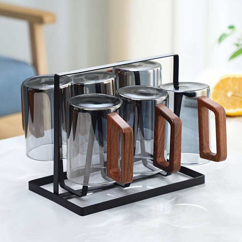 Glass Cup Set With Wooden Handle 4 Or 6 Pack Home Tea Cups by Snagg A Cup