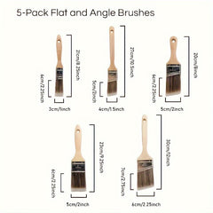 5 Pcs Professional Paint Brush Set - Flat & Angle Brushes - 5pcs - General Hand Tools