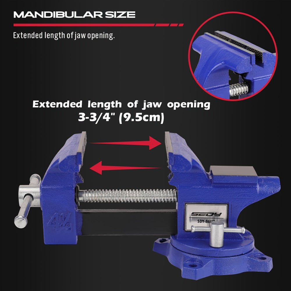 4.5’’ Heavy Duty Bench Vise with Magnetic Jaw Pads & 240° Swivel Base - General Hand Tools