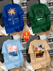 Men’s Printed Inner Layering T-Shirts – 4pcs Summer Crew Neck Short Sleeve Tops by Snagg A Shirt