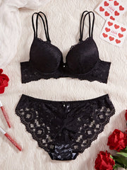 Women’s Lace Bra & Panty Set – 6-Piece Floral Pattern by Snagg An Underwear