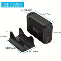 200W Ultra Fast Charging Adapter — 6 Port Power Hub (4× USB-C + 2× USB-A)