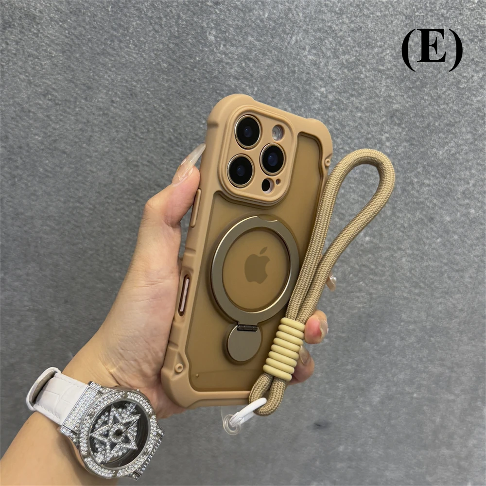Wristband Lanyard Magsafe Magnetic Case - For iPhone 15 Series - E - Brown / Pro - Phone Cases & Covers