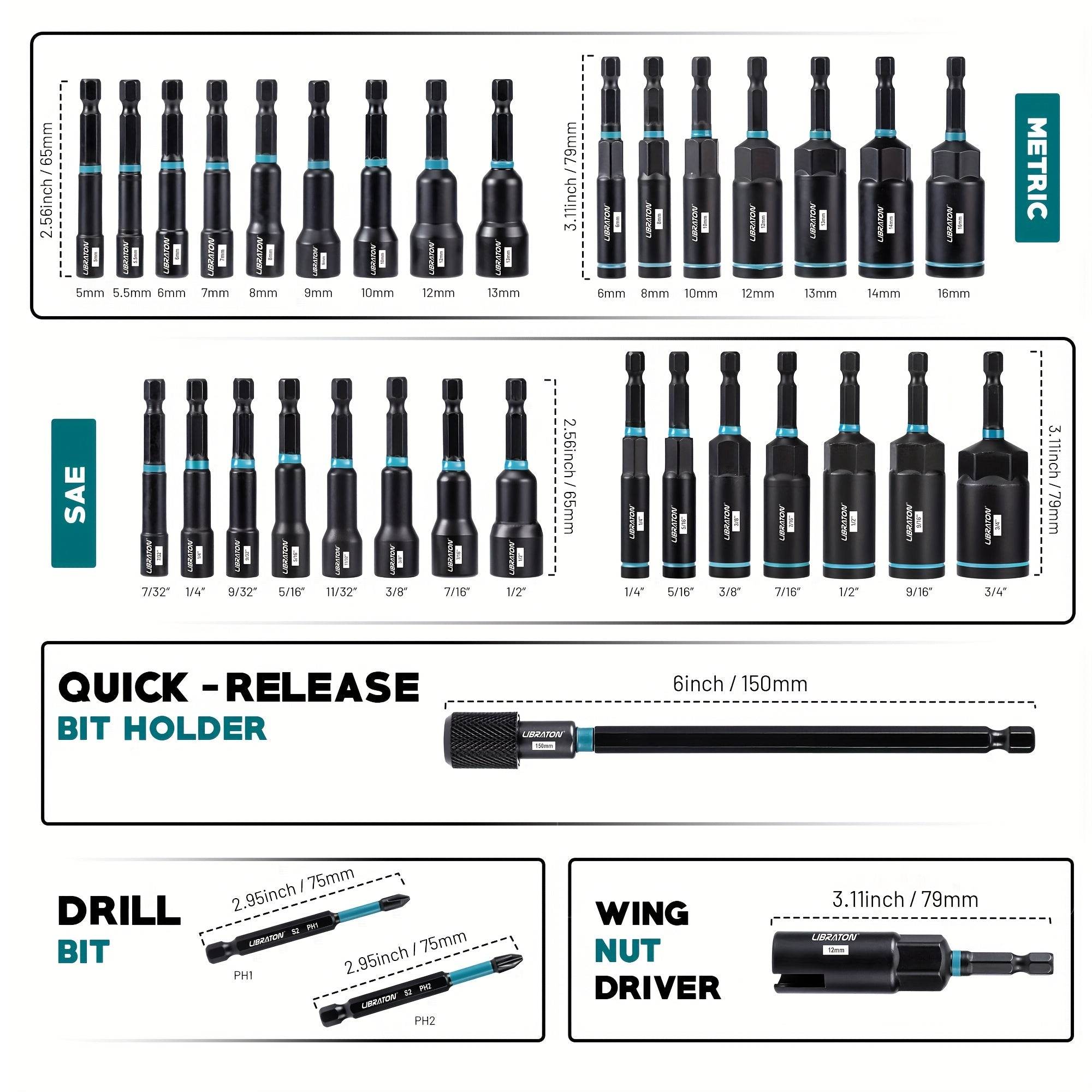 35pcs Magnetic & Deep Nut Driver Set - SnaggIt