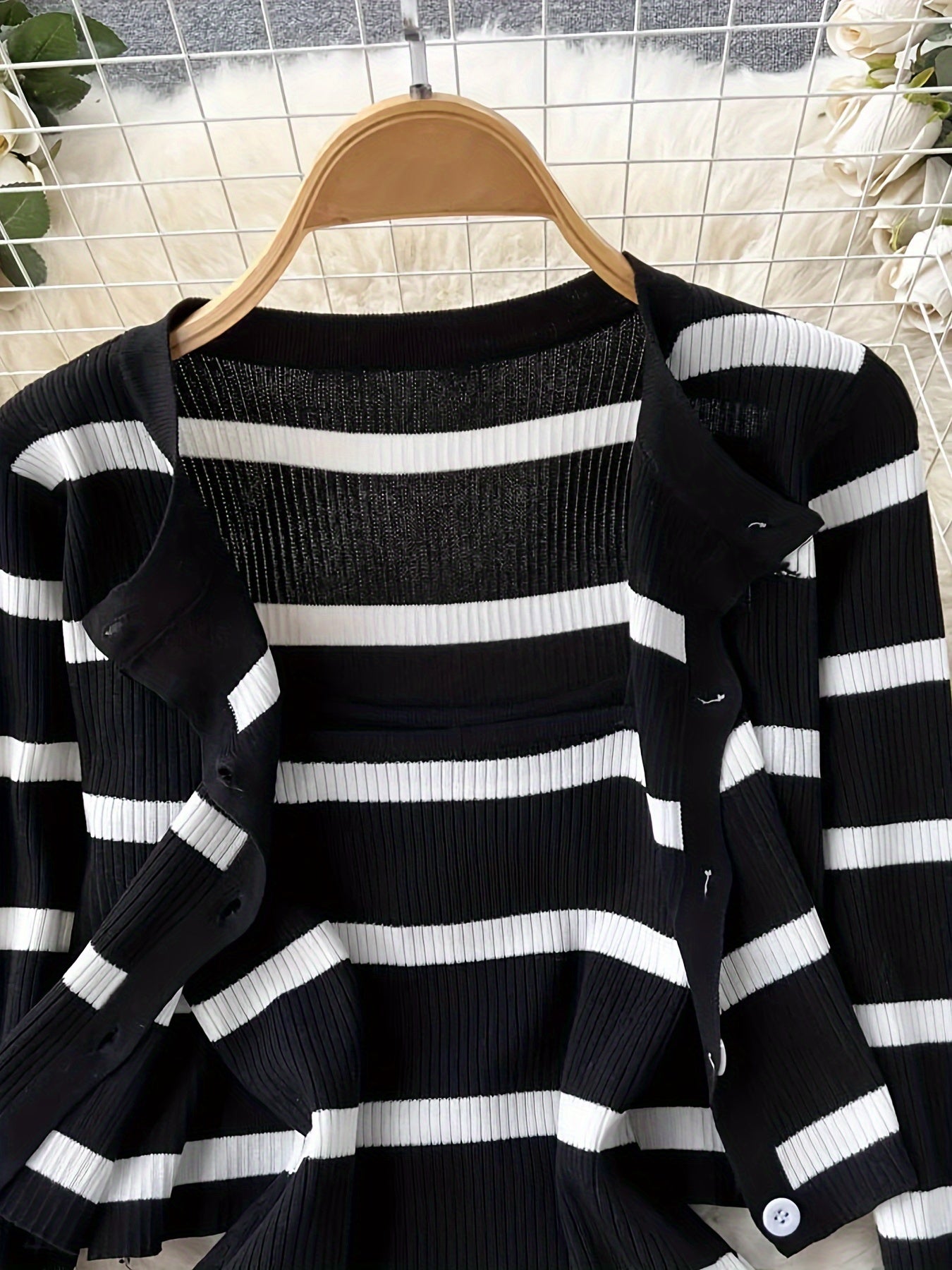 Striped Crew Neck Button-Up Sweater & Pencil Dress Set by Snagg A Dress