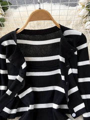 Striped Crew Neck Button-Up Sweater & Pencil Dress Set by Snagg A Dress
