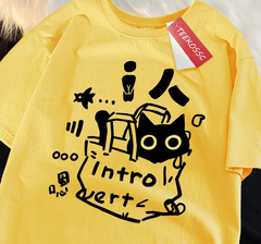 Introvert Cat Print Womans Streetwear T-Shirt